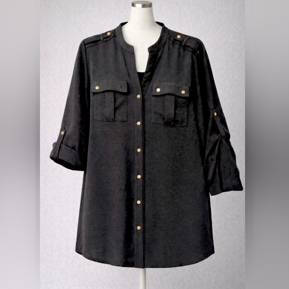 Calvin Klein Black Blouse with Gold Accents